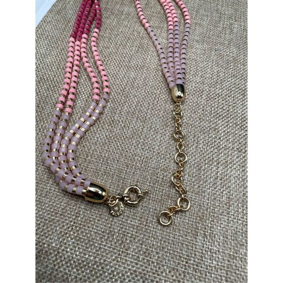 New Talbots Sunny Layered 4 Strand Beaded Pink and Gold Necklace Signed - Picture 3 of 8